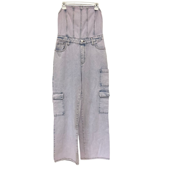 Wild Fable Pants - Women's WILD FABLE Y2K Strapless TUBE TOP DENIM Cargo Pockets Jumpsuit JEANS M
